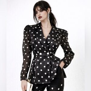 80s Mister Leonard Black and White Polka Dot Mesh Power Blazer Size Medium